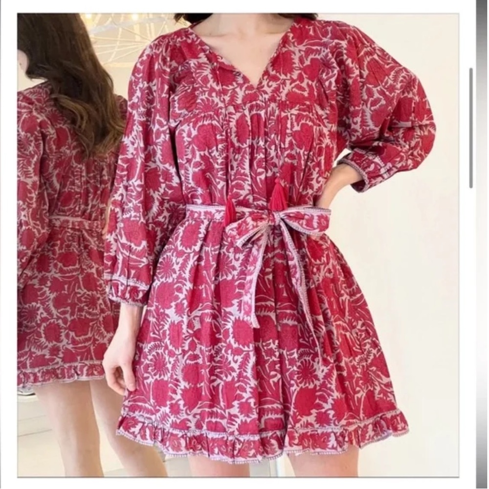 CLEOBELLA KAZ MINI DRESS FLORAL PRINT STATEMENT SLEEVES 100% COTTON SIZE‎ XS